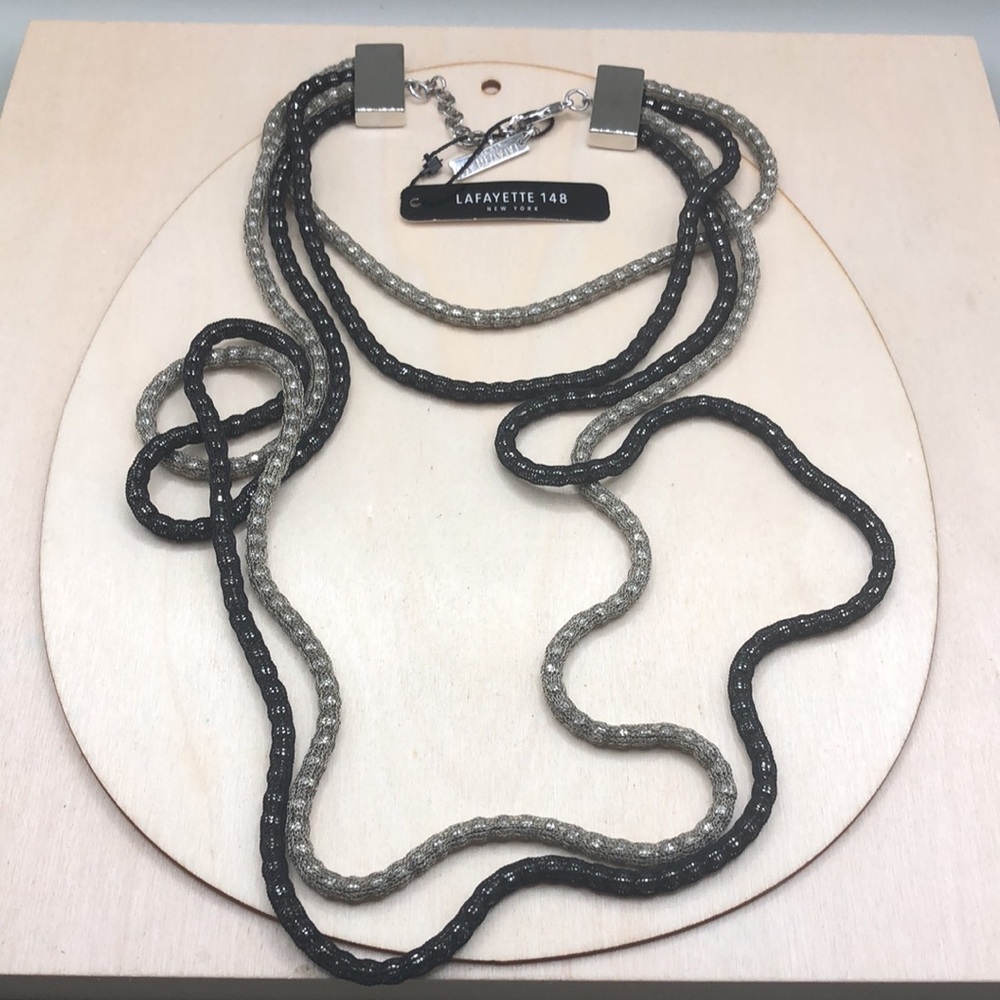 Lafayette 148 Designer Mesh Net Beaded Statement Necklace Layered Look Italy
